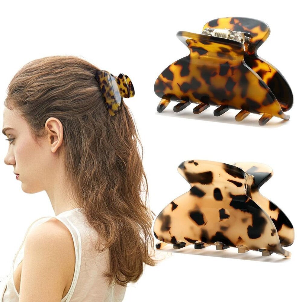 2Pcs Small Medium Hair Claw Clips for Women Tortoise Shell Claw Hair Clips for T